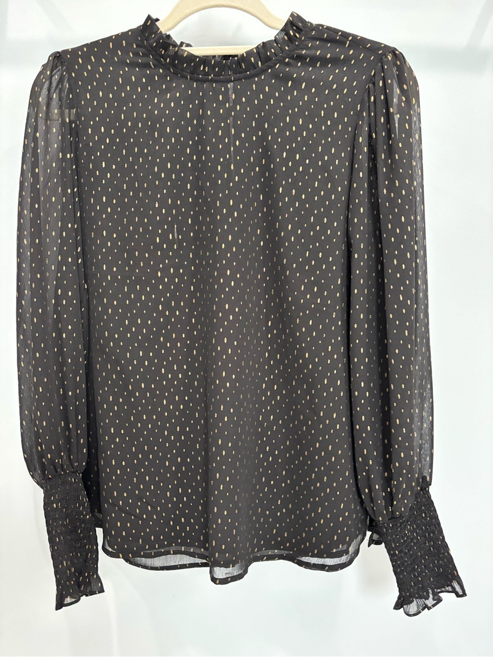 Rachel Zoe Black Blouse with Gold Dot Accent